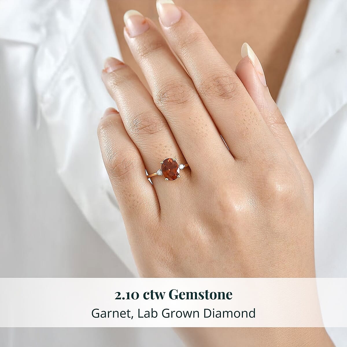AAA Ceylon Honey Garnet, Lab Grown Diamond Ring in 18K Vermeil YG Over Sterling Silver 2.10 ctw (Size 6.0) image number 1