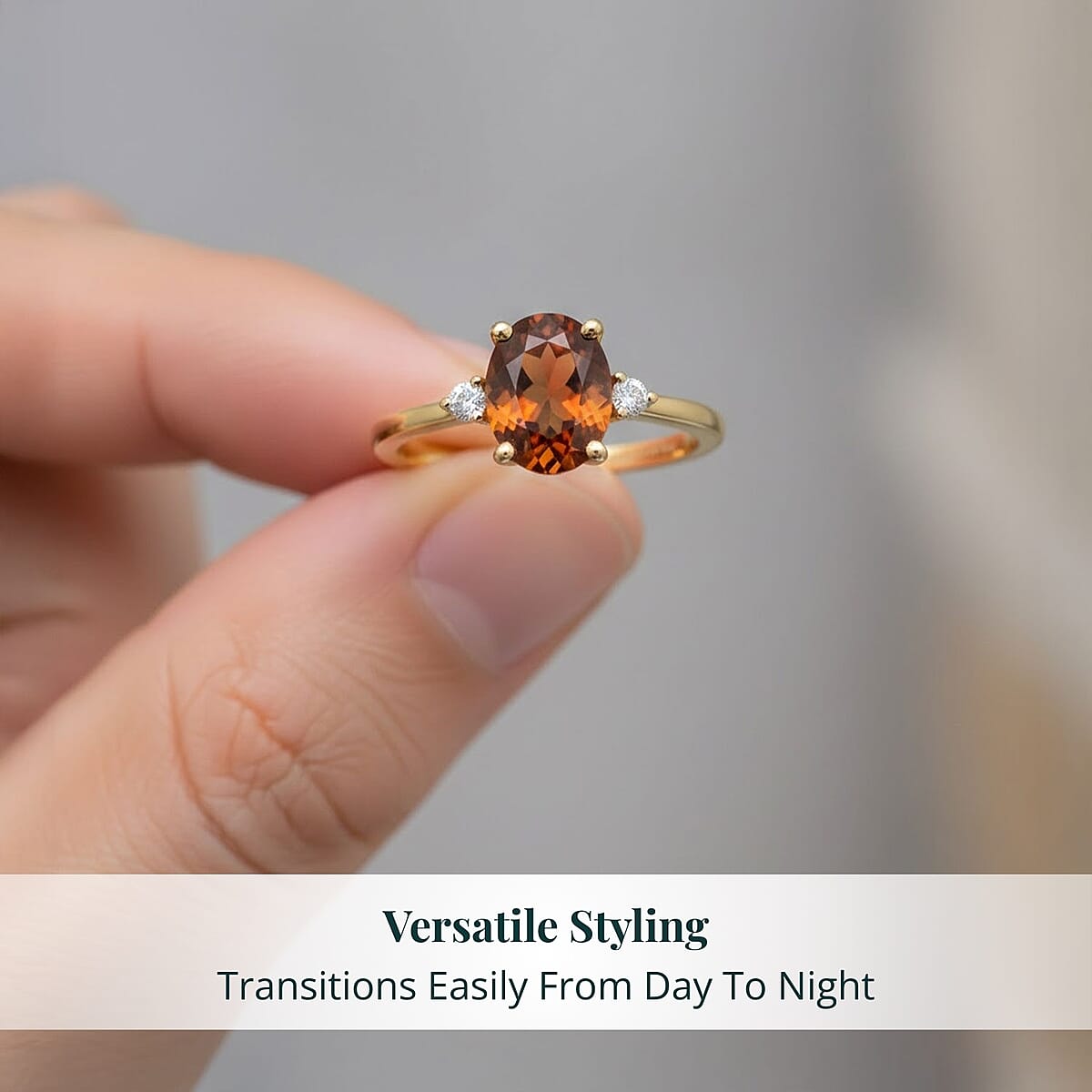 AAA Ceylon Honey Garnet, Lab Grown Diamond Ring in 18K Vermeil YG Over Sterling Silver 2.10 ctw (Size 6.0) image number 4