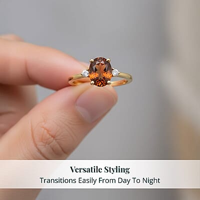 AAA Ceylon Honey Garnet, Lab Grown Diamond Ring in 18K Vermeil YG Over Sterling Silver 2.10 ctw (Size 6.0)