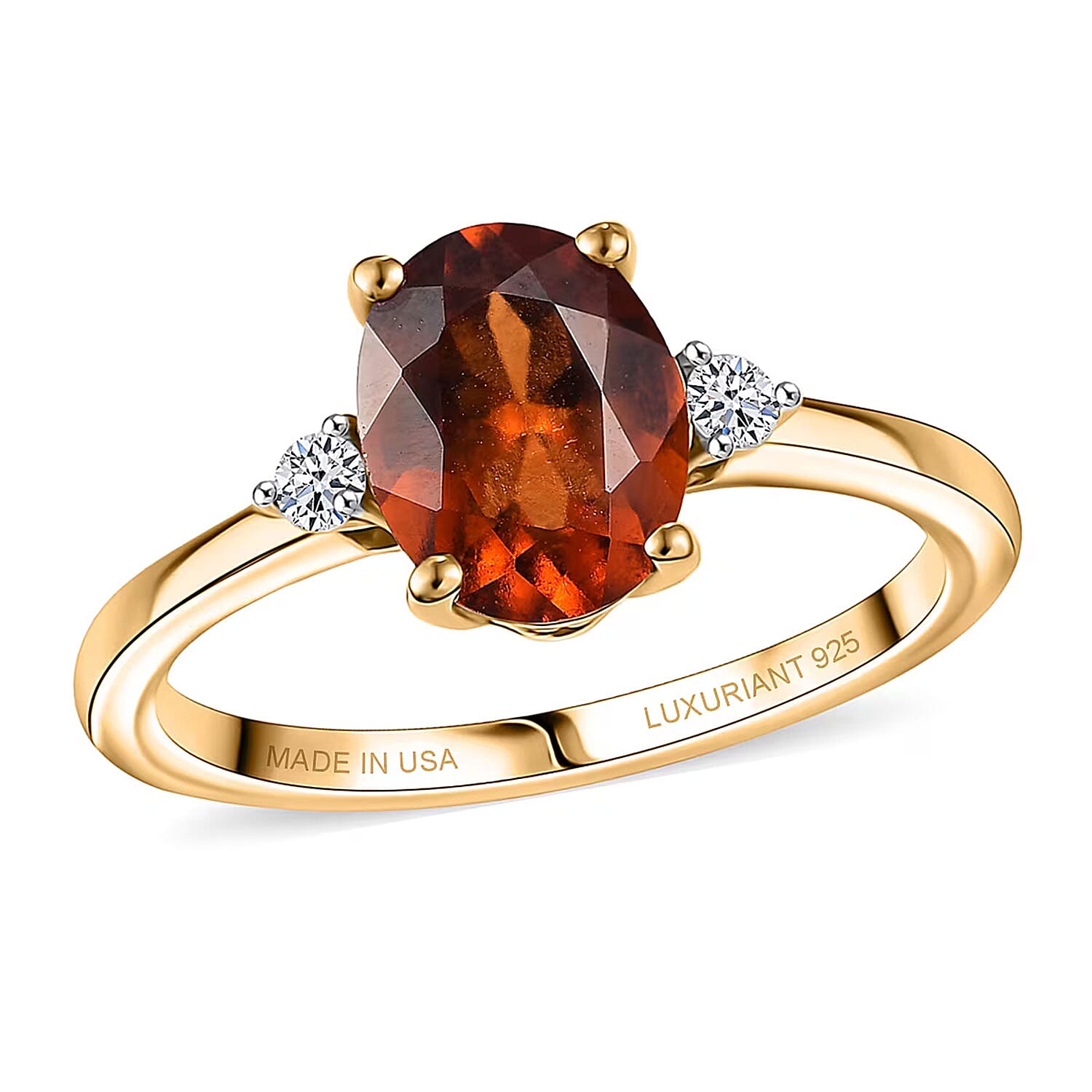 AAA Ceylon Honey Garnet and Luxuriant Lab Grown Diamond G-H SI 2.10 ctw Ring in 18K Vermeil Yellow Gold Over Sterling Silver (Size 10.0) (Del. in 8-10 Days)