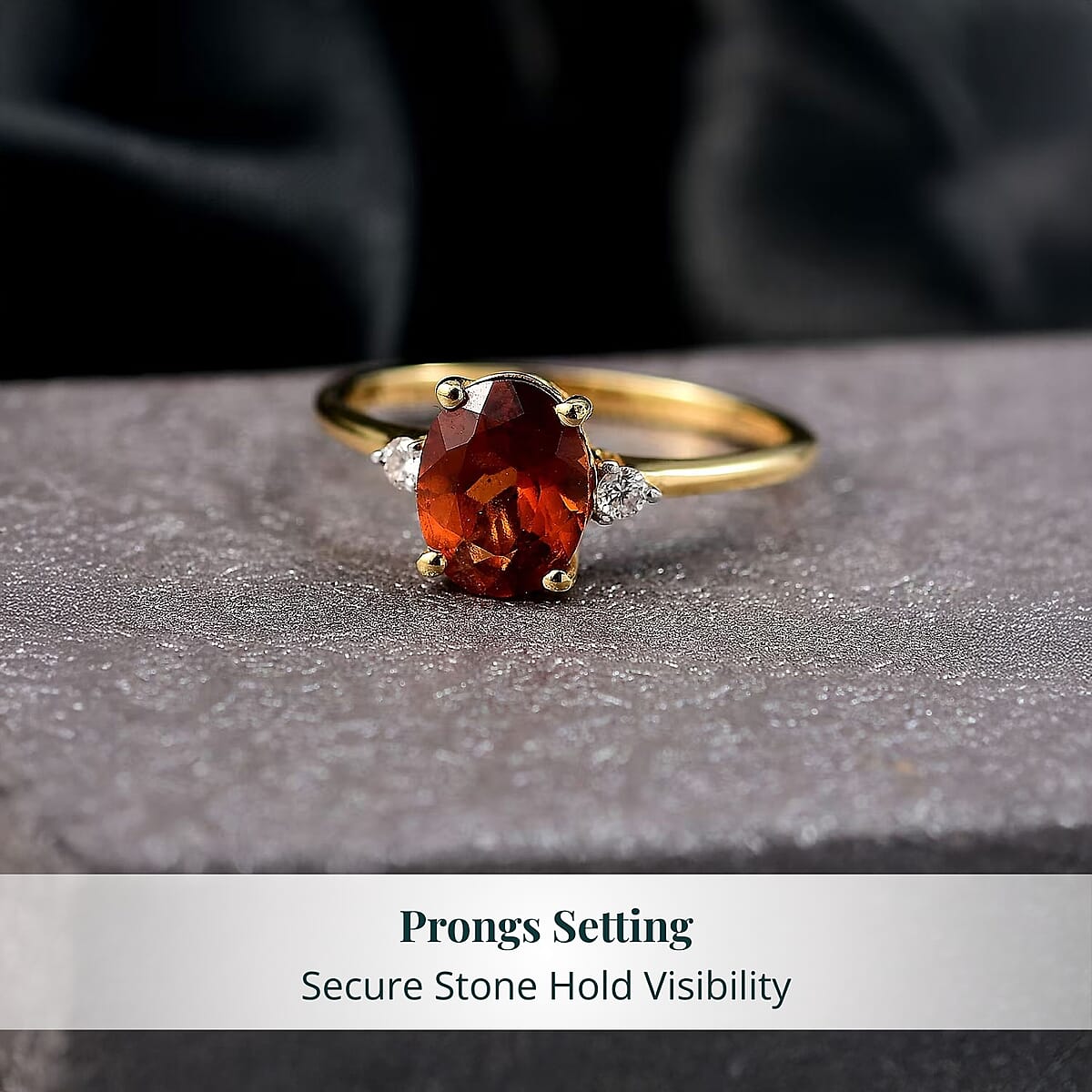 AAA Ceylon Honey Garnet, Lab Grown Diamond Ring in 18K Vermeil YG Over Sterling Silver 2.10 ctw (Size 9.0) image number 3