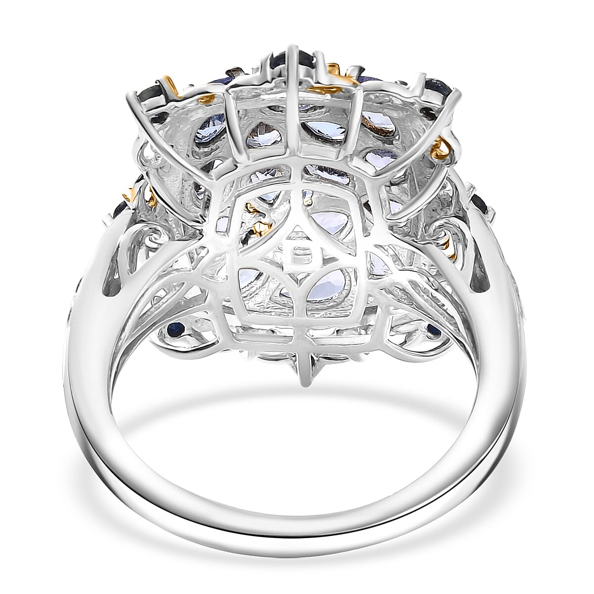 D'Joy Tanzanite, Blue Sapphire Ring in 18K Vermeil YG and Rhodium Over Sterling Silver (Size 7.0) 3.00 ctw image number 4