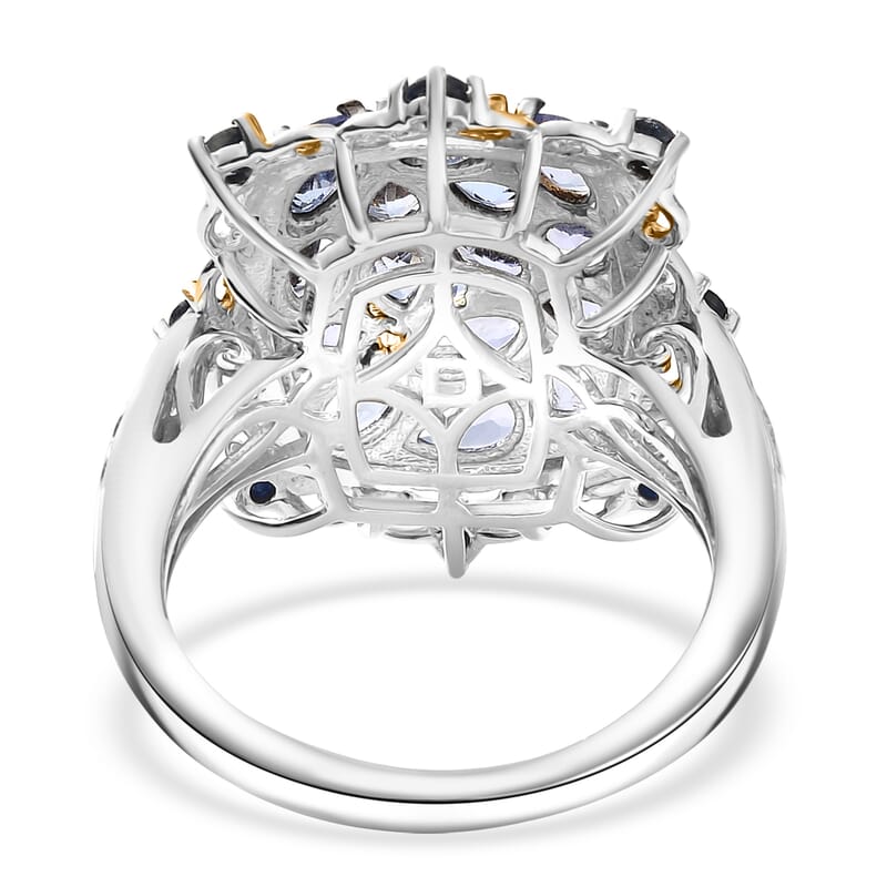 D'Joy Tanzanite and Blue Sapphire 3.00 ctw Filigree Flower Ring in 18K Vermeil YG and Rhodium Over Sterling Silver (Size 10.0)
