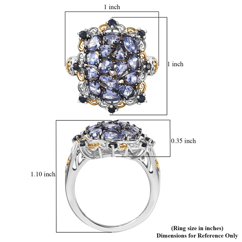 D'Joy Tanzanite and Blue Sapphire 3.00 ctw Filigree Flower Ring in 18K Vermeil YG and Rhodium Over Sterling Silver (Size 10.0)
