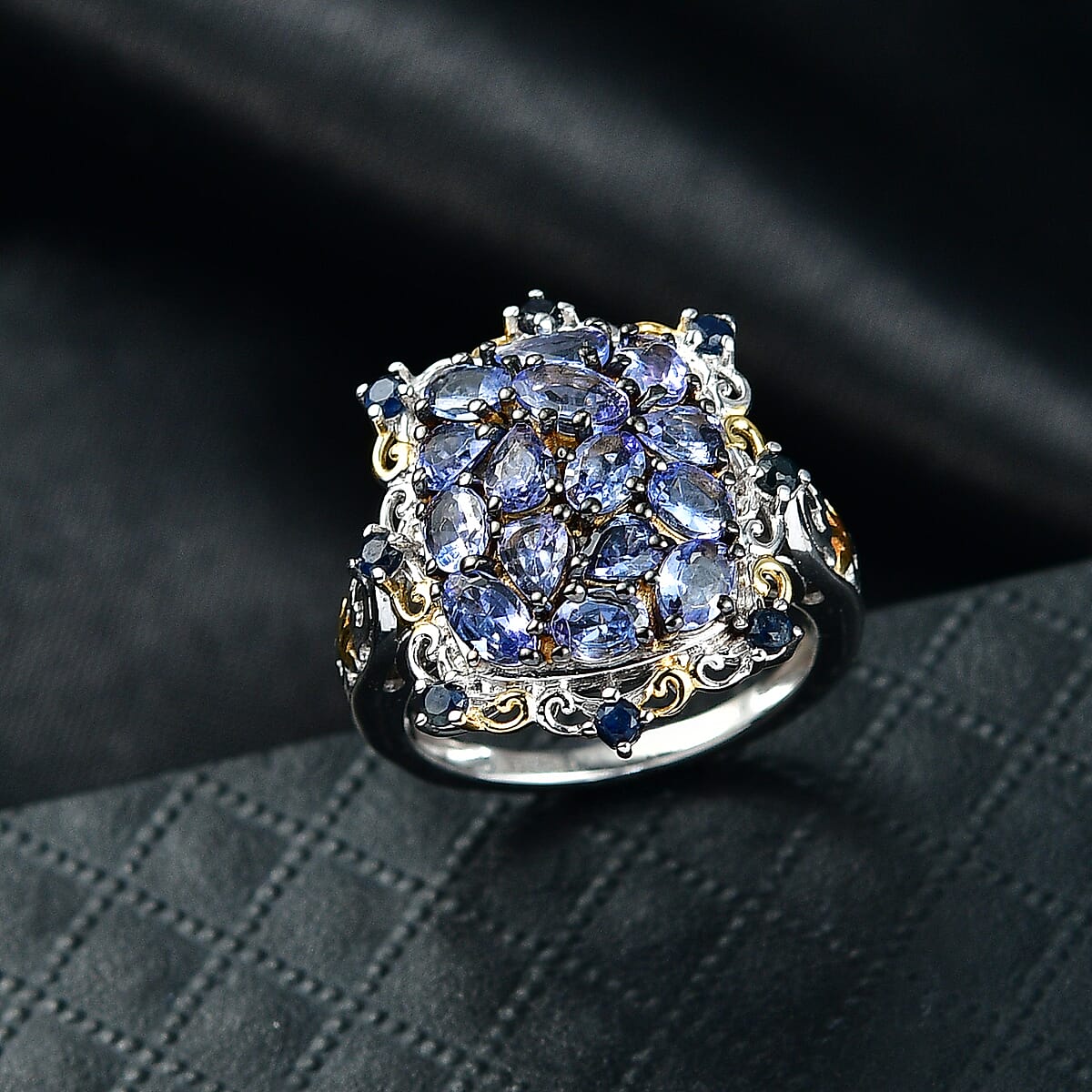 D'Joy Tanzanite and Blue Sapphire 3.00 ctw Ring in 18K Vermeil YG and Rhodium Over Sterling Silver (Size 7.0) image number 1