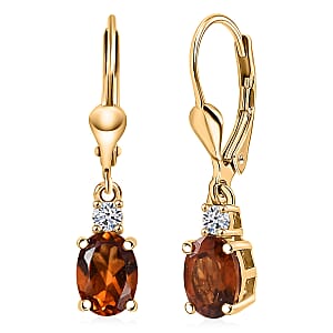 AAA Ceylon Honey Garnet and Luxuriant Lab Grown Diamond G-H SI 2.20 ctw Earrings in 18K Vermeil Yellow Gold Over Sterling Silver (Del. in 8-10 Days)