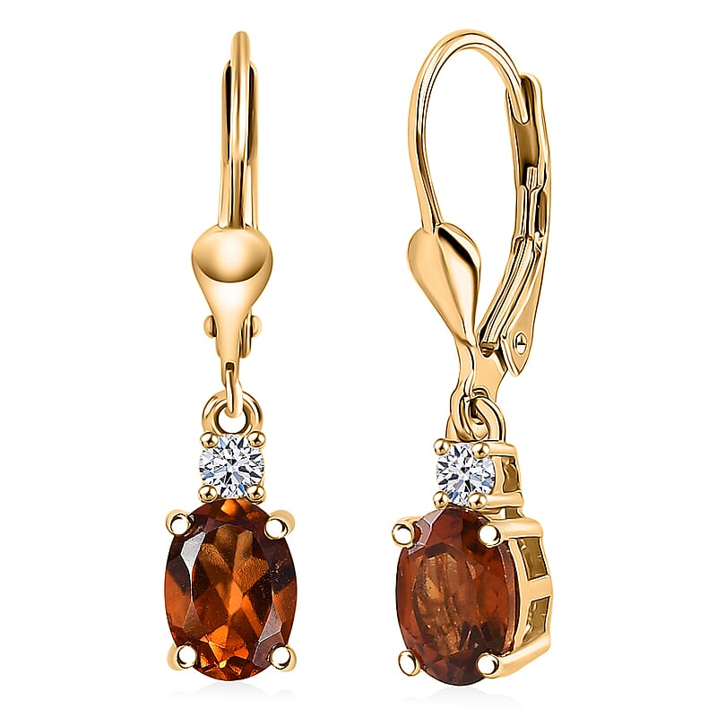 AAA Ceylon Honey Garnet, Lab Grown Diamond Earrings in 18K Vermeil YG Over Sterling Silver 2.20 ctw