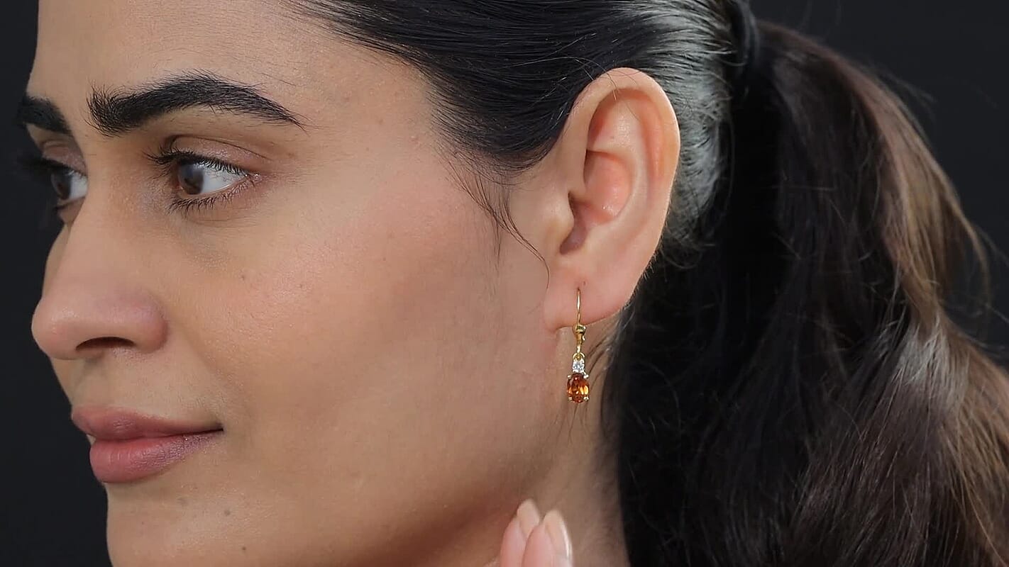 AAA Ceylon Honey Garnet, Lab Grown Diamond Earrings in 18K Vermeil YG Over Sterling Silver 2.20 ctw