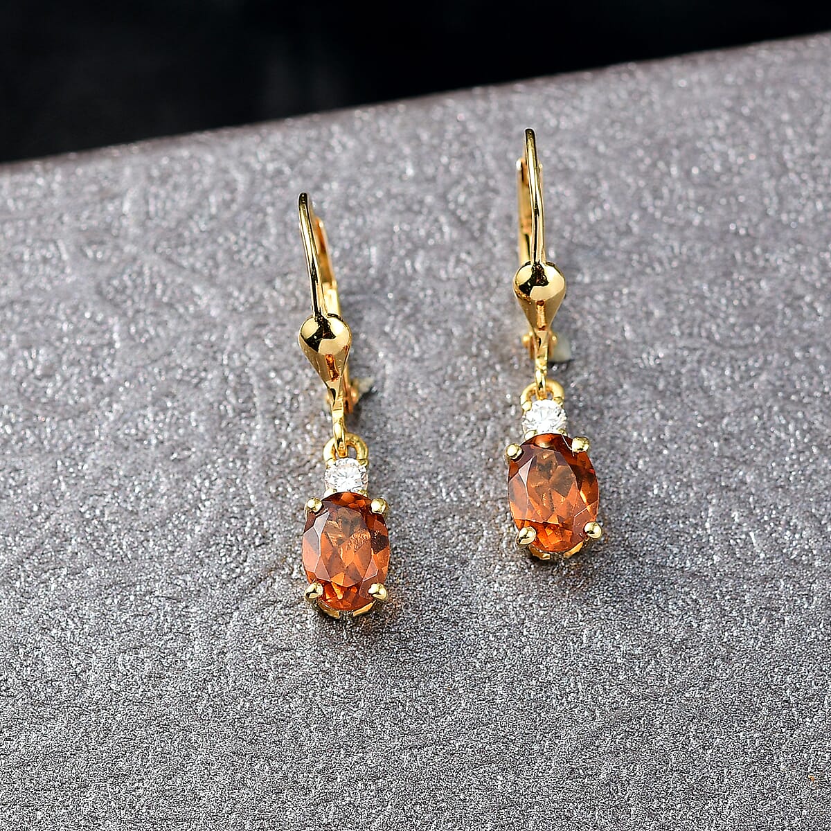 AAA Ceylon Honey Garnet and Luxuriant Lab Grown Diamond G-H SI 2.20 ctw Earrings in 18K Vermeil Yellow Gold Over Sterling Silver (Del. in 8-10 Days) image number 1