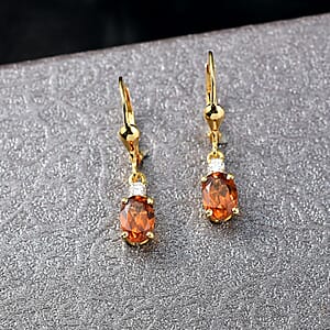 AAA Ceylon Honey Garnet, Lab Grown Diamond Earrings in 18K Vermeil YG Over Sterling Silver 2.20 ctw