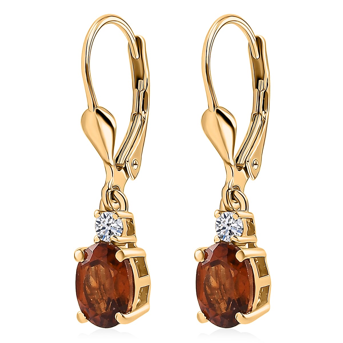 AAA Ceylon Honey Garnet and Luxuriant Lab Grown Diamond G-H SI 2.20 ctw Earrings in 18K Vermeil Yellow Gold Over Sterling Silver (Del. in 8-10 Days) image number 3