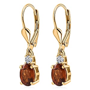 AAA Ceylon Honey Garnet, Lab Grown Diamond Earrings in 18K Vermeil YG Over Sterling Silver 2.20 ctw