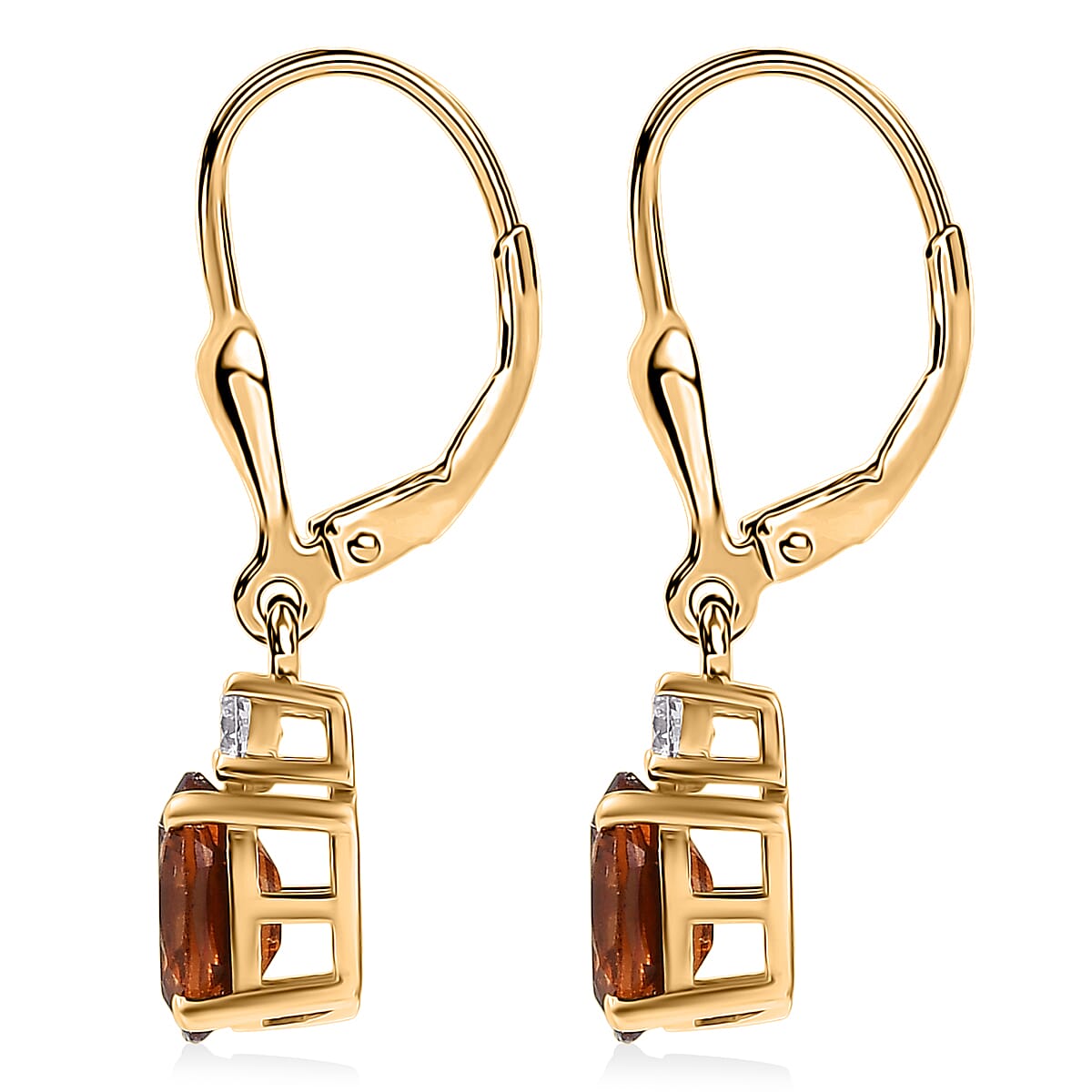 AAA Ceylon Honey Garnet and Luxuriant Lab Grown Diamond G-H SI 2.20 ctw Earrings in 18K Vermeil Yellow Gold Over Sterling Silver (Del. in 8-10 Days) image number 4