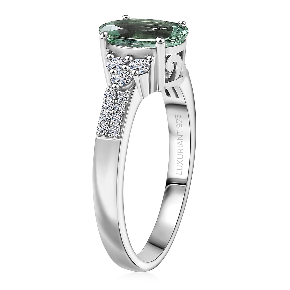 Premium Mint Tourmaline and Luxuriant Lab Grown Diamond G-H SI 1.65 ctw Ring in Rhodium Over Sterling Silver (Size 7.0) image number 3