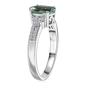 Arquiana Mint Tourmaline, Lab Grown Diamond Ring in Rhodium Over Sterling Silver 1.65 ctw (Size 7.0)
