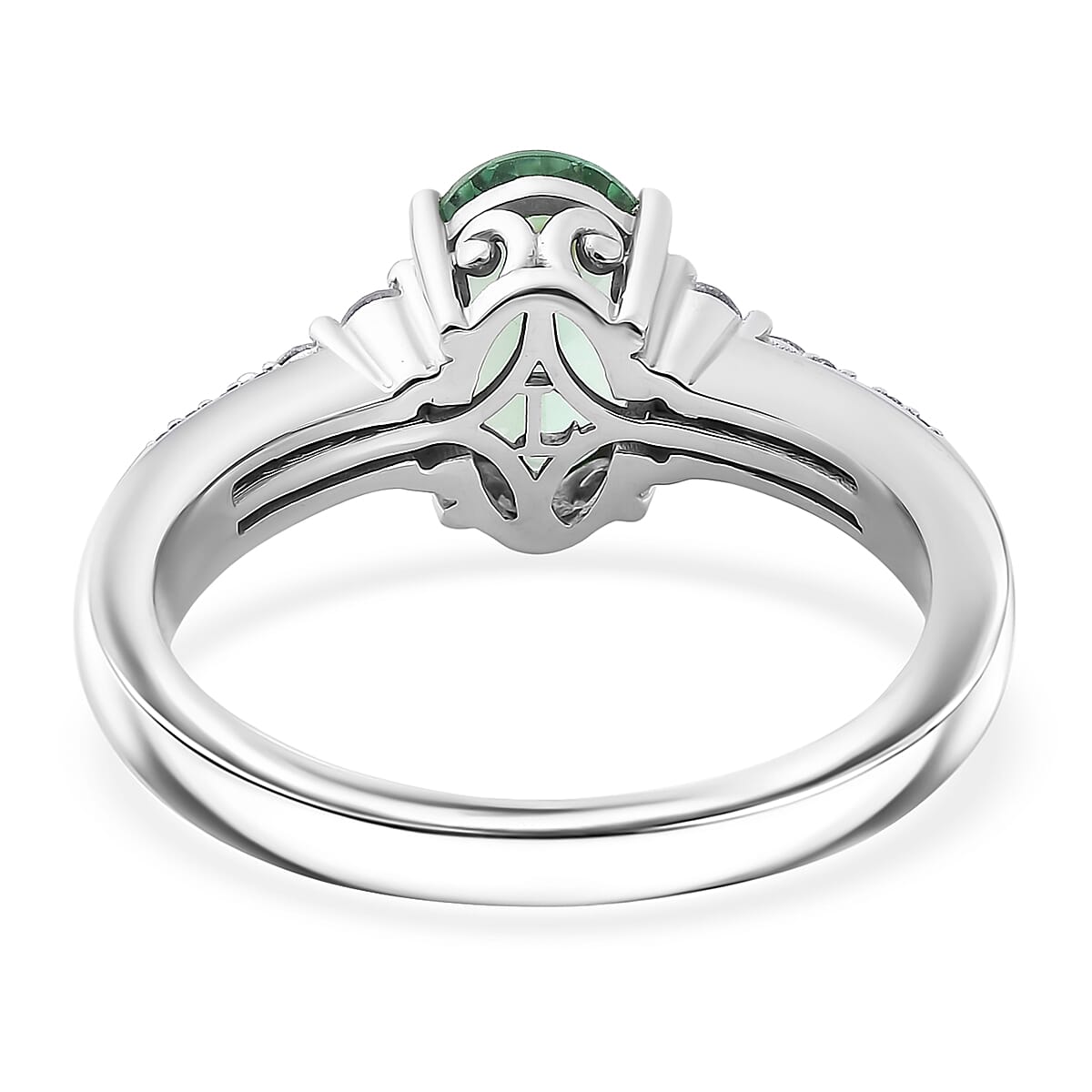Premium Mint Tourmaline and Luxuriant Lab Grown Diamond G-H SI 1.65 ctw Ring in Rhodium Over Sterling Silver (Size 7.0) image number 4