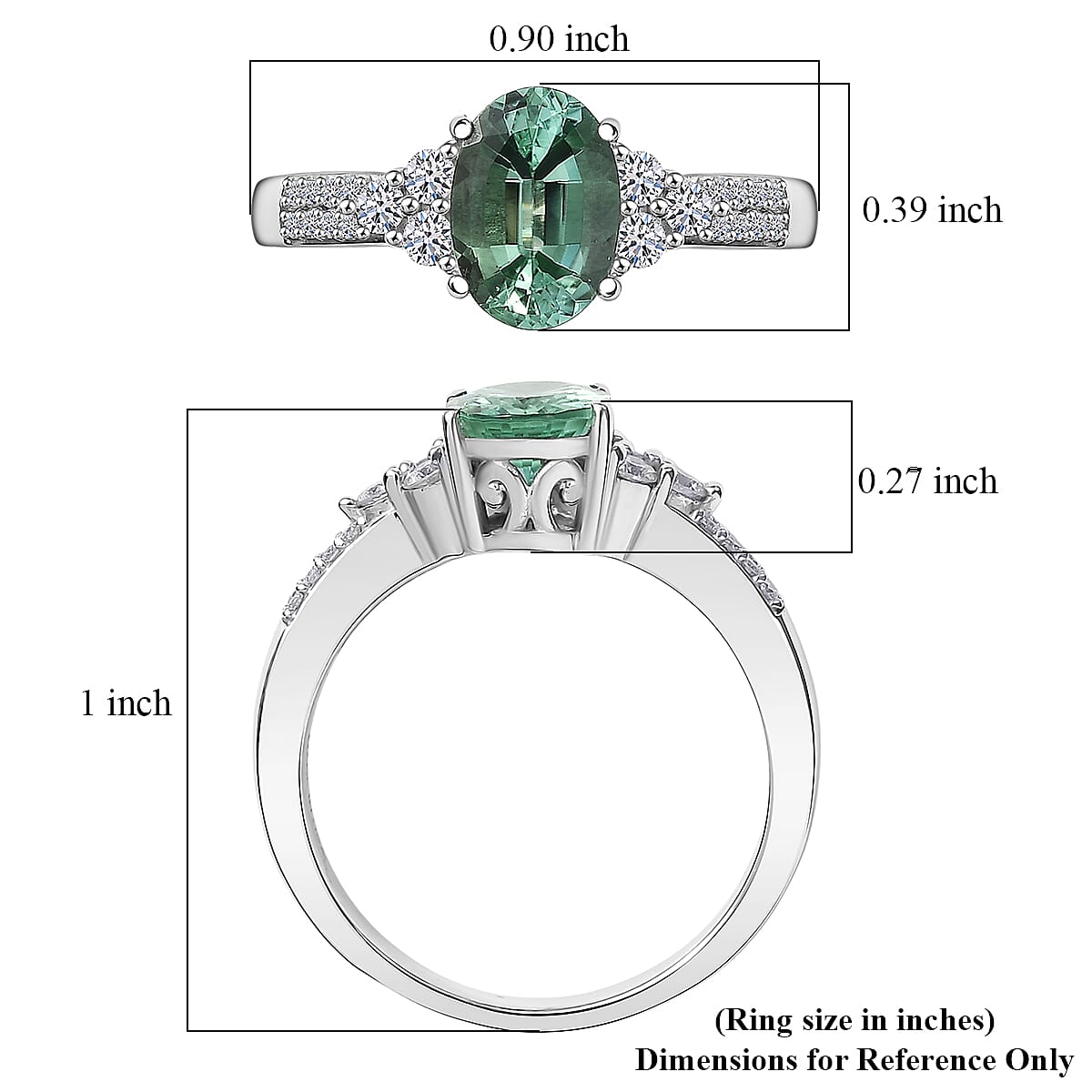 Premium Mint Tourmaline and Luxuriant Lab Grown Diamond G-H SI 1.65 ctw Ring in Rhodium Over Sterling Silver (Size 7.0) image number 5