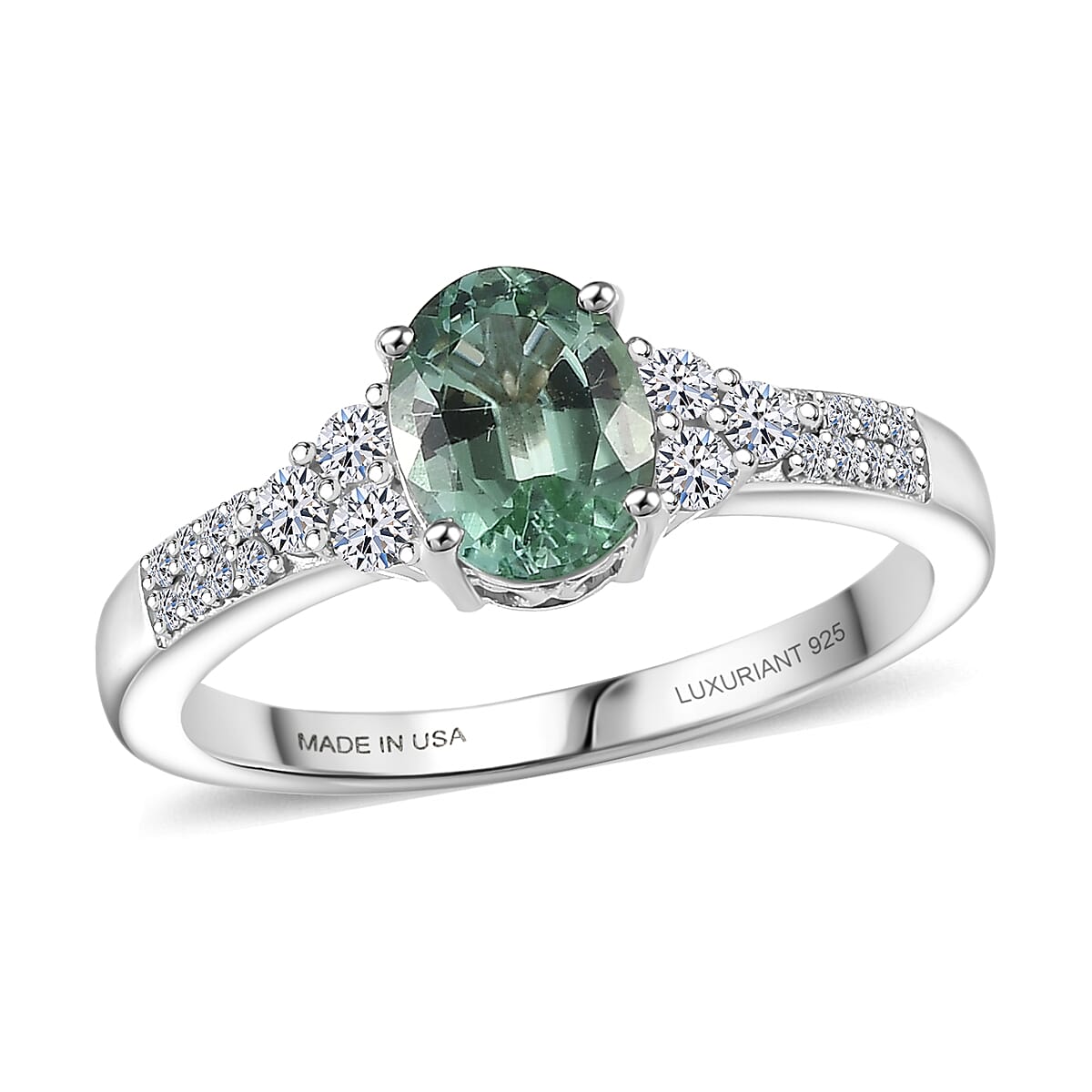 Premium Mint Tourmaline and Luxuriant Lab Grown Diamond G-H SI 1.65 ctw Ring in Rhodium Over Sterling Silver (Size 7.0) image number 0
