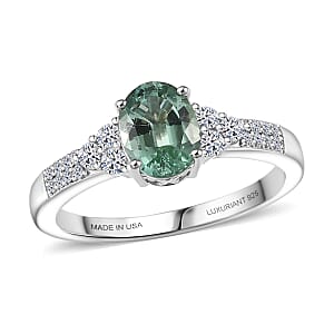 Premium Mint Tourmaline and Luxuriant Lab Grown Diamond G-H SI 1.65 ctw Ring in Rhodium Over Sterling Silver (Size 7.0)