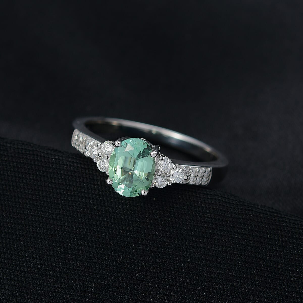 Premium Mint Tourmaline and Luxuriant Lab Grown Diamond G-H SI 1.65 ctw Ring in Rhodium Over Sterling Silver (Size 7.0) image number 1