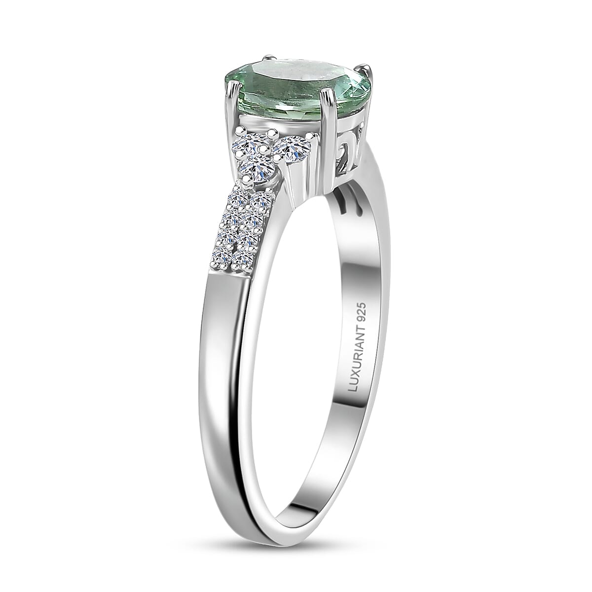 Premium Mint Tourmaline and Luxuriant Lab Grown Diamond G-H SI 1.65 ctw Ring in Rhodium Over Sterling Silver (Size 7.0) image number 3