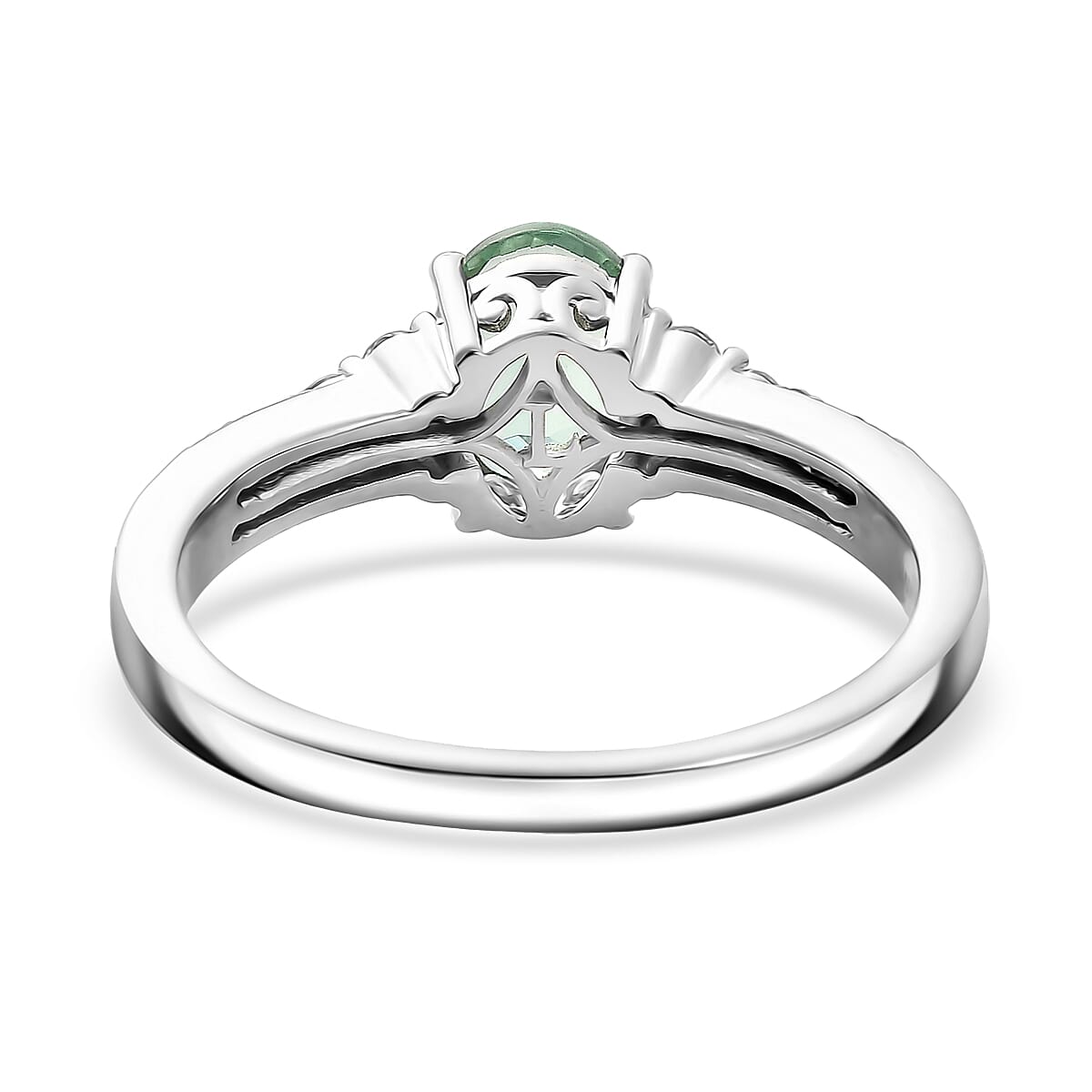 Premium Mint Tourmaline and Luxuriant Lab Grown Diamond G-H SI 1.65 ctw Ring in Rhodium Over Sterling Silver (Size 7.0) image number 4
