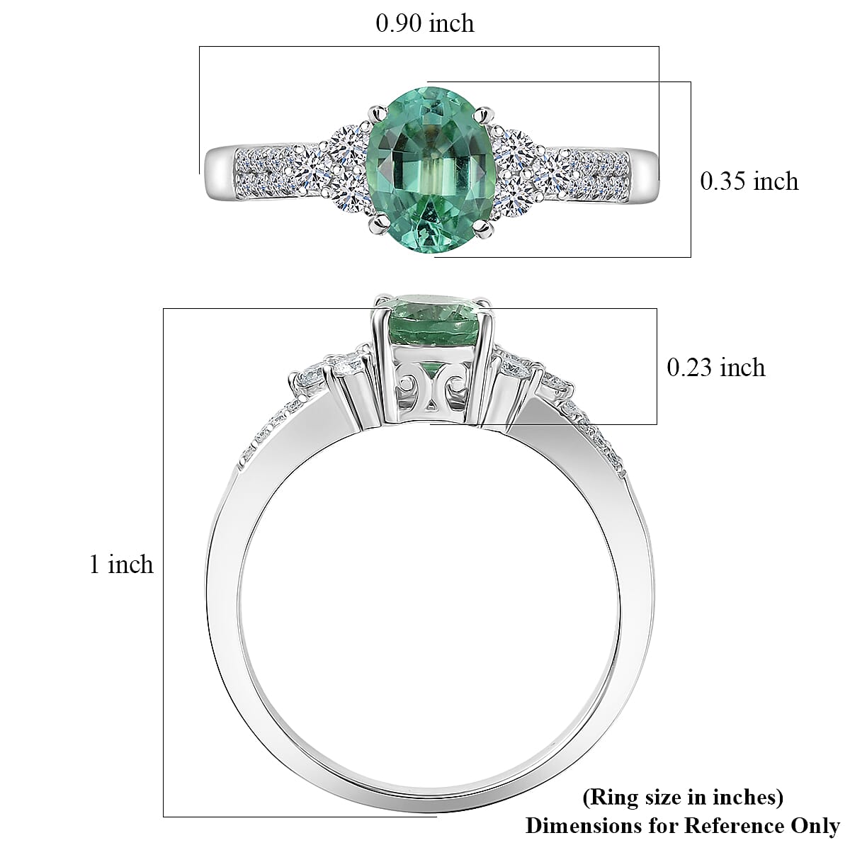 Premium Mint Tourmaline and Luxuriant Lab Grown Diamond G-H SI 1.65 ctw Ring in Rhodium Over Sterling Silver (Size 7.0) image number 5