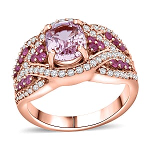 D'Joy Martha Rocha Kunzite and Multi Gemstone 3.40 ctw Ring in 18K Vermeil Rose Gold Over Sterling Silver (Size 10.0)