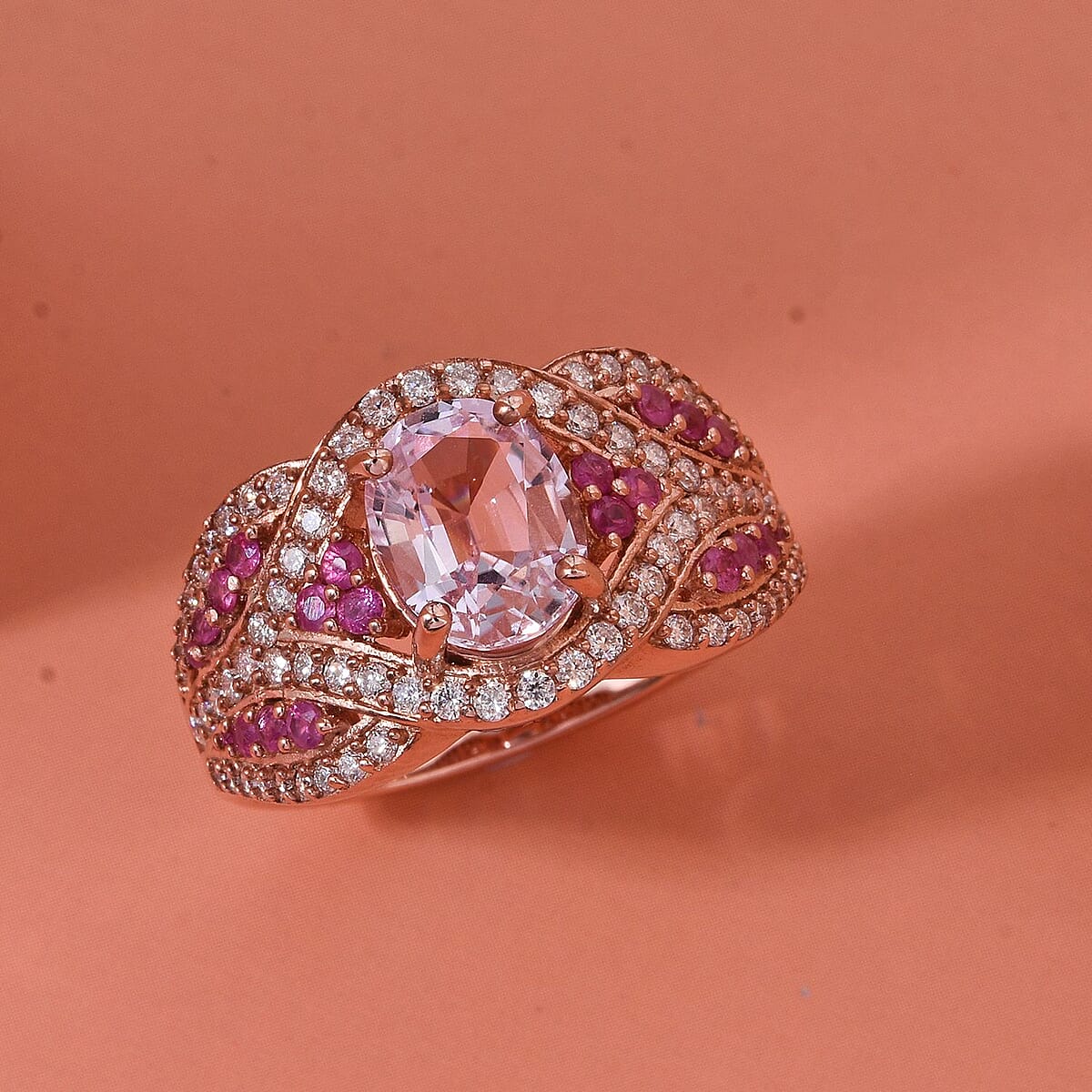 D'Joy Martha Rocha Kunzite and Multi Gemstone 3.40 ctw Blush Romance Ring in 18K Vermeil Rose Gold Over Sterling Silver (Size 10.0) image number 1