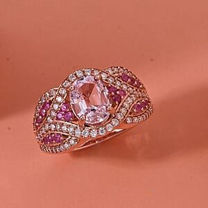 D'Joy Martha Rocha Kunzite, Multi Gemstone&nbsp;&nbsp;&nbsp;Ring in 18K Vermeil RG Over Sterling Silver 3.40 ctw (Size 10.0)