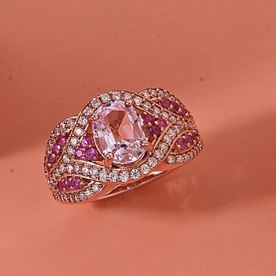 D'Joy Martha Rocha Kunzite, Multi Gemstone   Ring in 18K Vermeil RG Over Sterling Silver 3.40 ctw (Size 5.0)