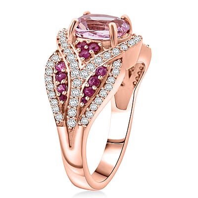 D'Joy Martha Rocha Kunzite, Multi Gemstone   Ring in 18K Vermeil RG Over Sterling Silver 3.40 ctw (Size 5.0)