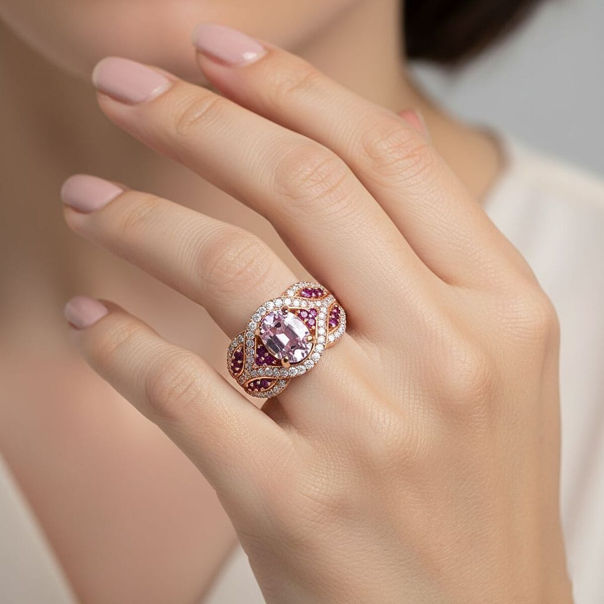 D'Joy Martha Rocha Kunzite and Multi Gemstone 3.40 ctw Ring in 18K Vermeil Rose Gold Over Sterling Silver (Size 7.0) image number 2