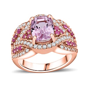 D'Joy Martha Rocha Kunzite and Multi Gemstone 3.60 ctw Blush Romance Ring in 18K Vermeil Rose Gold Over Sterling Silver (Size 10.0)
