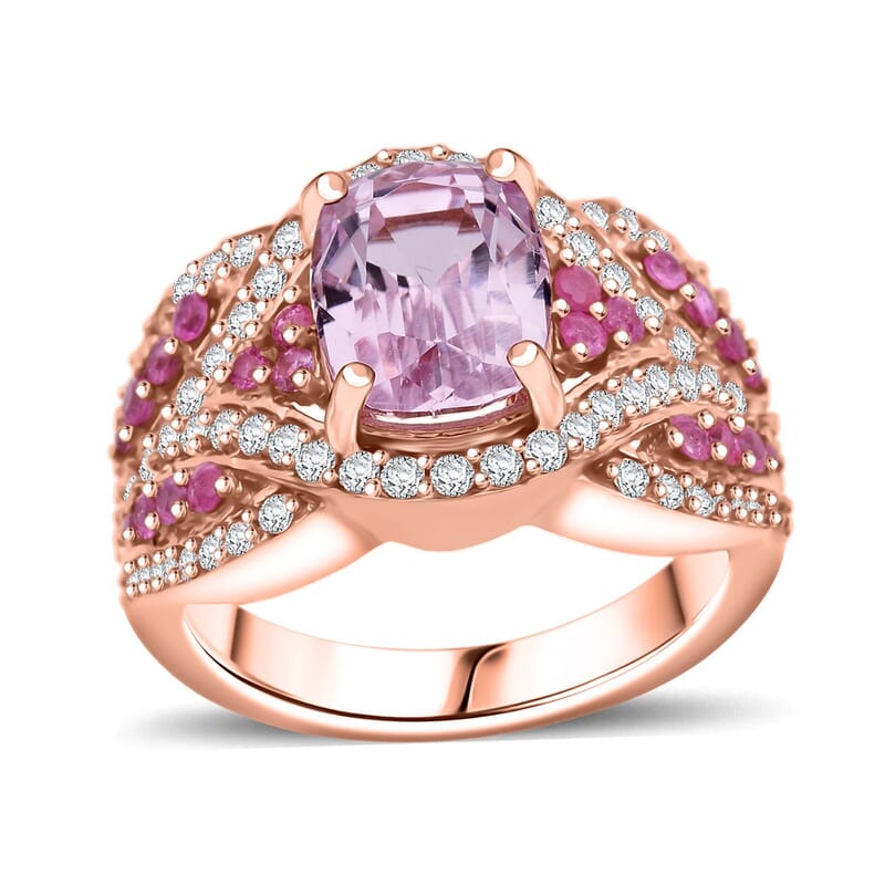 D'Joy Martha Rocha Kunzite, Multi Gemstone   Ring in 18K Vermeil RG Over Sterling Silver 3.60 ctw (Size 10.0)