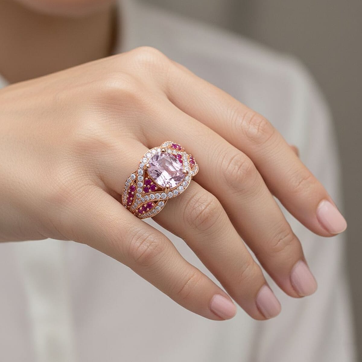 D'Joy Martha Rocha Kunzite and Multi Gemstone 3.60 ctw Blush Romance Ring in 18K Vermeil Rose Gold Over Sterling Silver (Size 10.0) image number 2