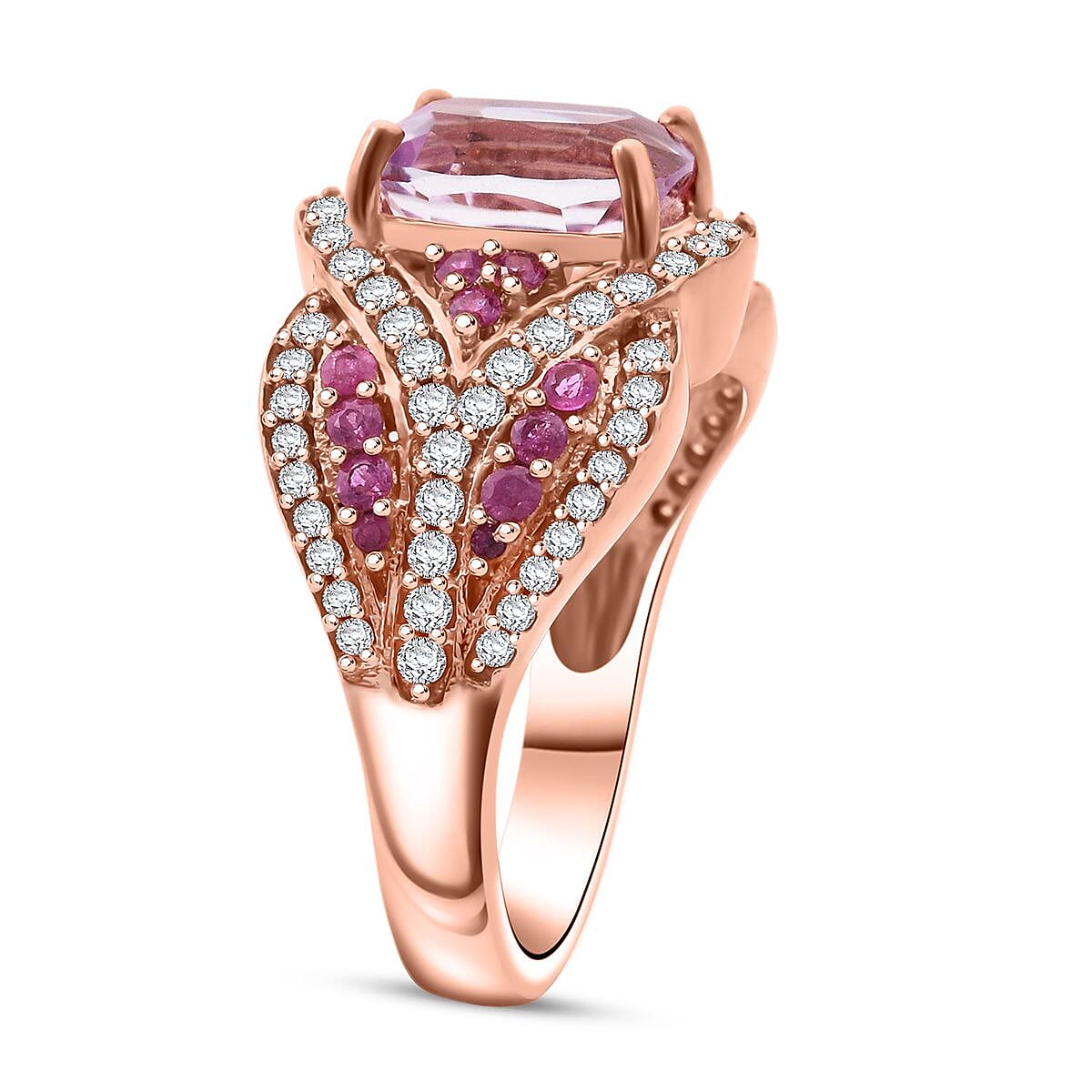 D'Joy Martha Rocha Kunzite and Multi Gemstone 3.60 ctw Blush Romance Ring in 18K Vermeil Rose Gold Over Sterling Silver (Size 10.0) image number 3