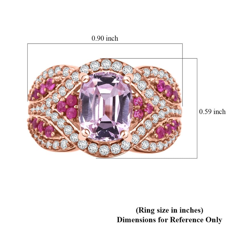D'Joy Martha Rocha Kunzite, Multi Gemstone   Ring in 18K Vermeil RG Over Sterling Silver 3.60 ctw (Size 10.0)