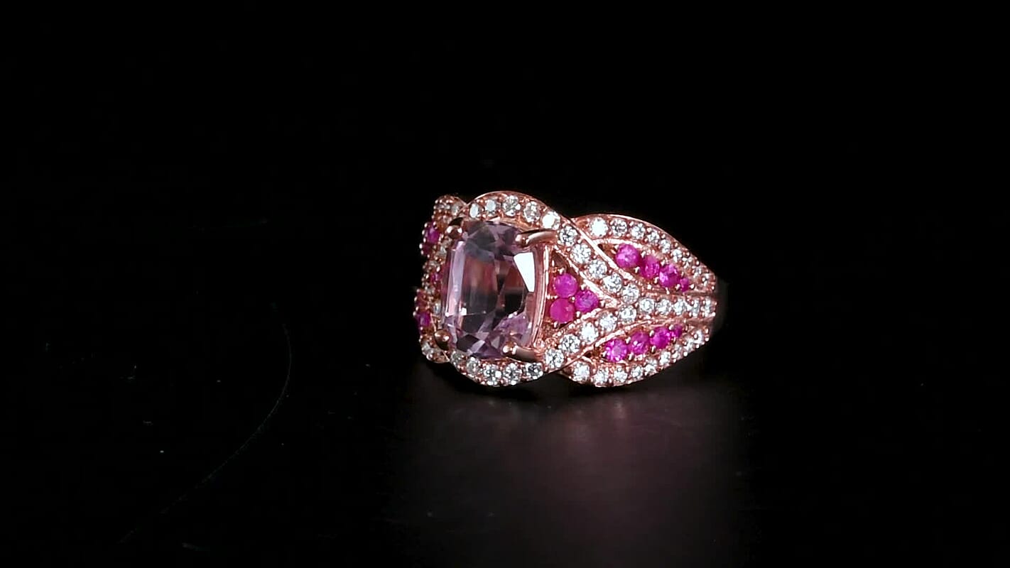 TLV D'Joy Martha Rocha Kunzite, Multi Gemstone Ring in 18K Vermeil RG Over Sterling Silver (Size 10.0) 3.40 ctw