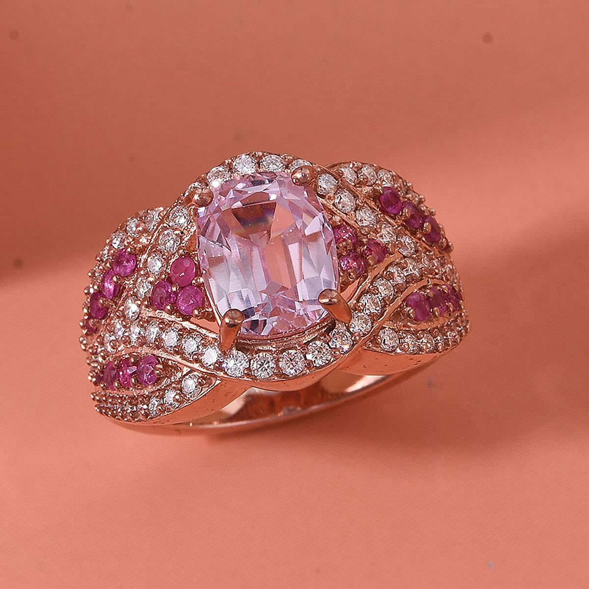 D'Joy Martha Rocha Kunzite, Multi Gemstone&nbsp;&nbsp;&nbsp;Ring in 18K Vermeil RG Over Sterling Silver 3.60 ctw (Size 9.0) image number 1