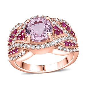 D'Joy Martha Rocha Kunzite, Multi Gemstone&nbsp;&nbsp;&nbsp;Ring in 18K Vermeil RG Over Sterling Silver 3.60 ctw (Size 10.0)