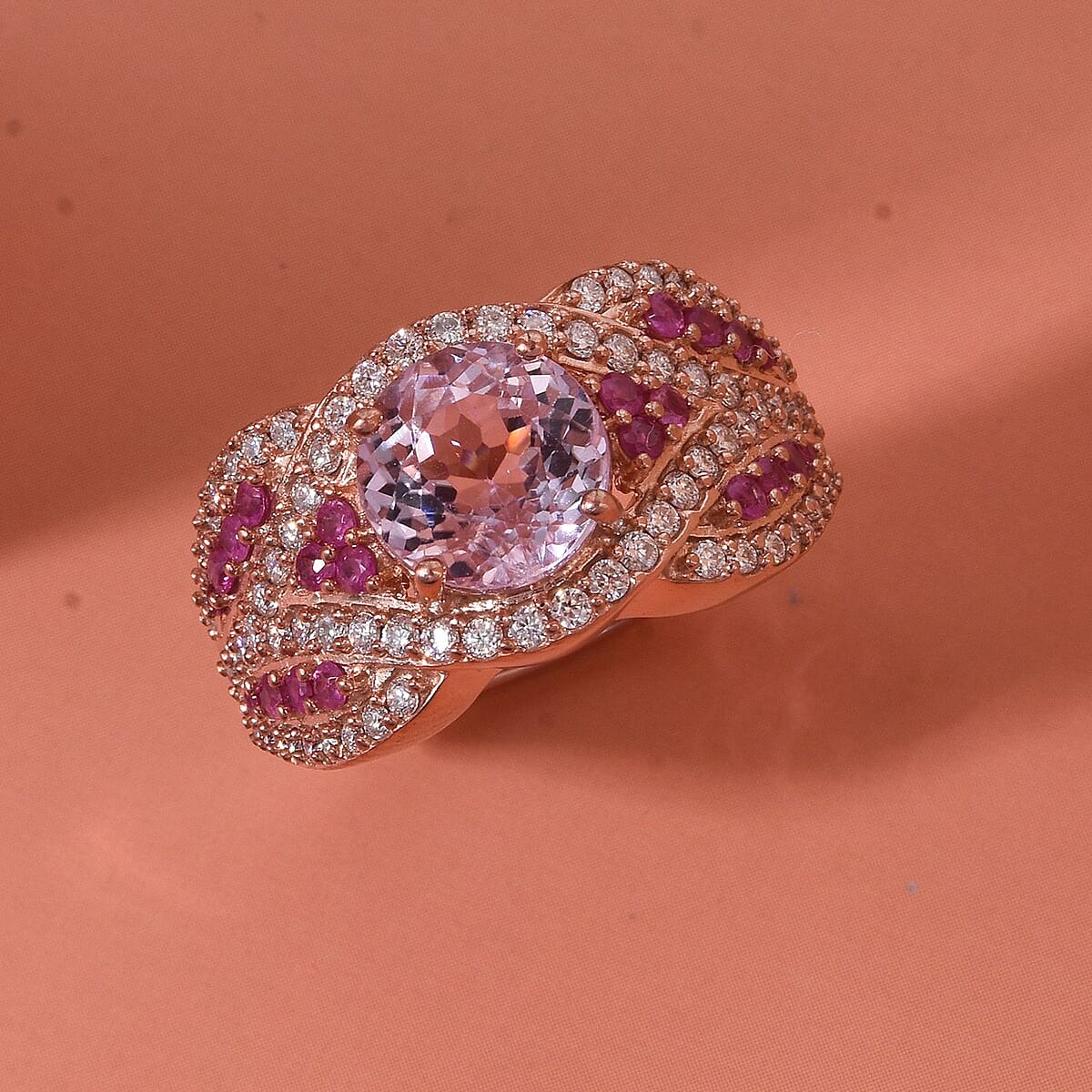 D'Joy Martha Rocha Kunzite, Multi Gemstone&nbsp;&nbsp;&nbsp;Ring in 18K Vermeil RG Over Sterling Silver 3.60 ctw (Size 10.0) image number 1
