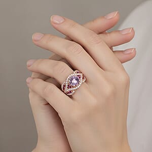 D'Joy Martha Rocha Kunzite, Multi Gemstone&nbsp;&nbsp;&nbsp;Ring in 18K Vermeil RG Over Sterling Silver 3.60 ctw (Size 8.0)