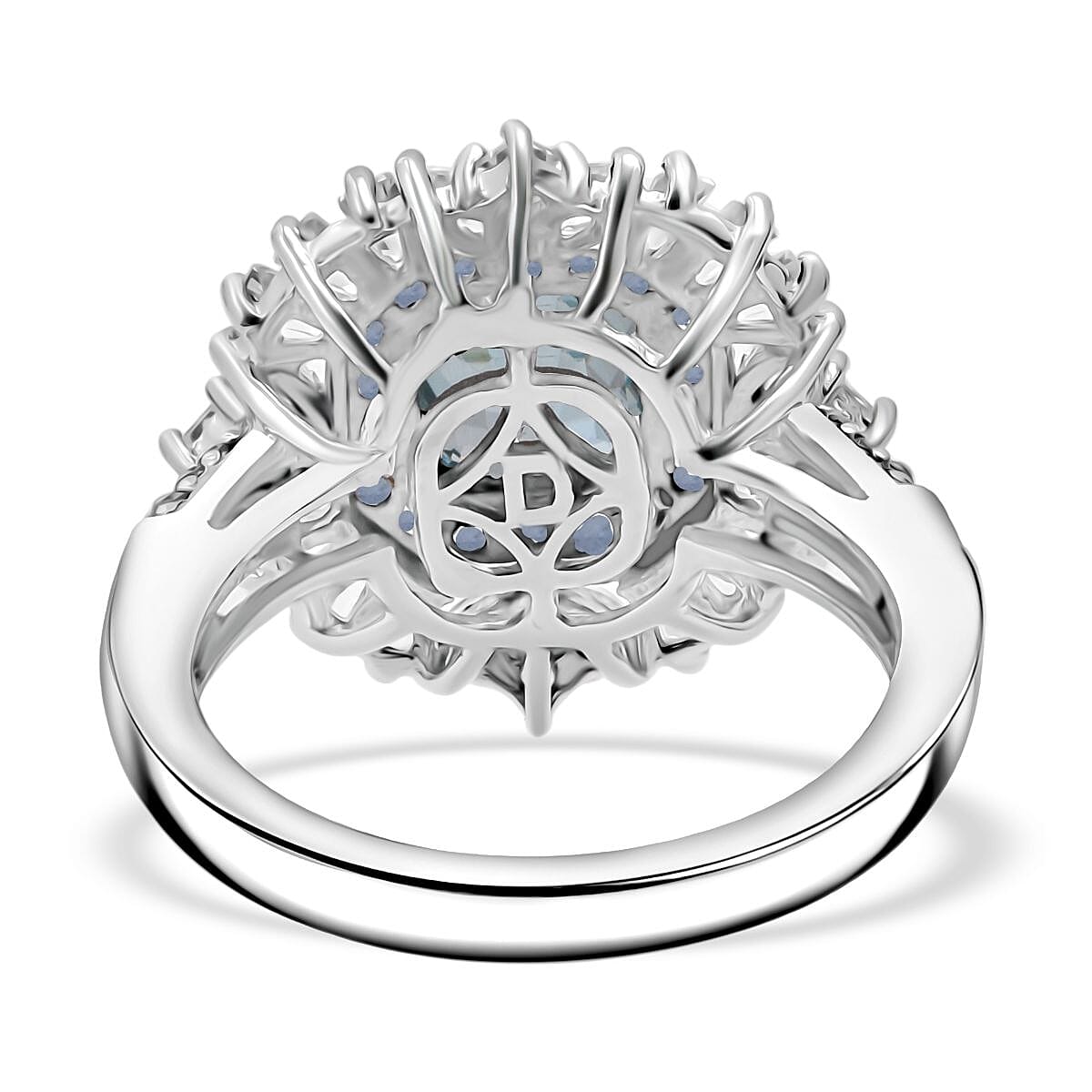 D'Joy Asscher Cut Cambodian Blue Zircon and Multi Gemstone 4.40 ctw Art Deco Ring in Rhodium Over Sterling Silver (Size 8.0) (Del. in 5-7 Days) image number 4