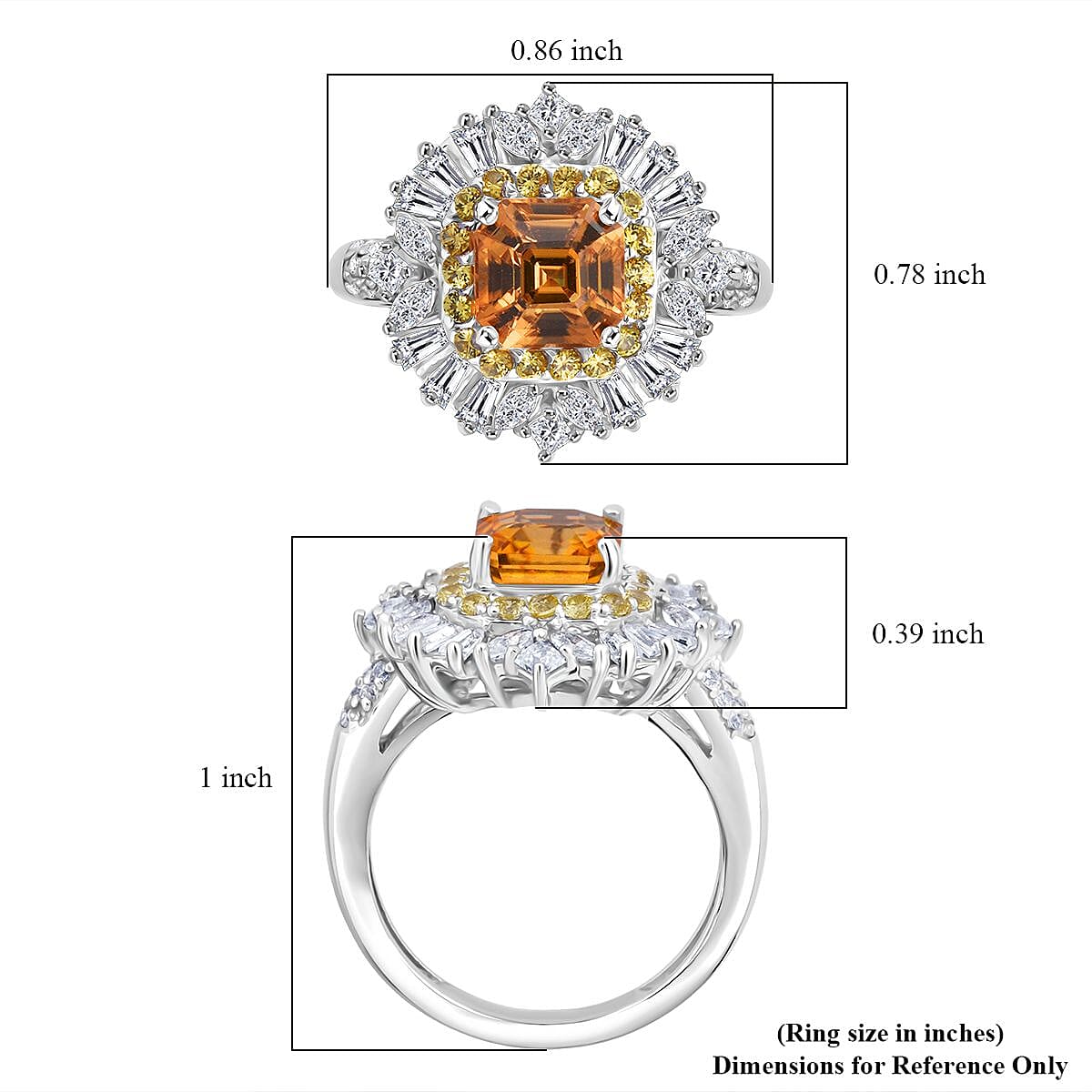 D'Joy Asscher Cut Yellow Zircon and Multi Gemstone 4.35 ctw Art Deco Ring in Rhodium Over Sterling Silver (Size 5.0) (Del. in 5-7 Days) image number 5