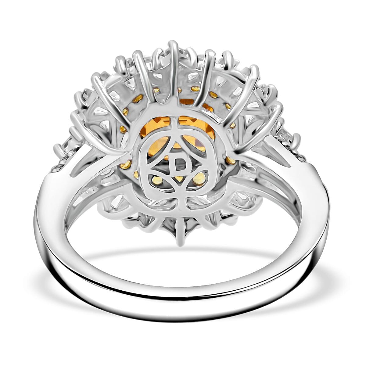 D'Joy Asscher Cut Yellow Zircon and Multi Gemstone 4.35 ctw Art Deco Ring in Rhodium Over Sterling Silver (Size 6.0) image number 4