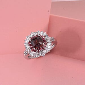 D'Joy Asscher Cut Sunset Zircon and Multi Gemstone 4.45 ctw Art Deco Ring in Rhodium Over Sterling Silver (Size 10.0)