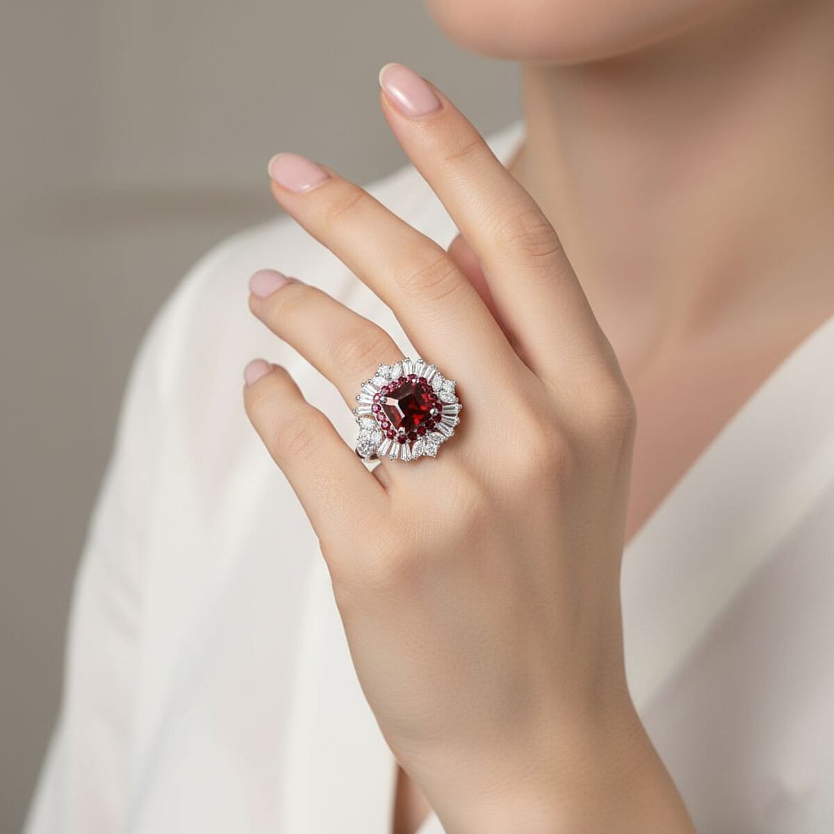 D'Joy Asscher Cut Sunset Zircon and Multi Gemstone 4.45 ctw Art Deco Ring in Rhodium Over Sterling Silver (Size 10.0) image number 2