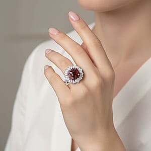 D'Joy Asscher Cut Sunset Zircon and Multi Gemstone 4.45 ctw Art Deco Ring in Rhodium Over Sterling Silver (Size 10.0)