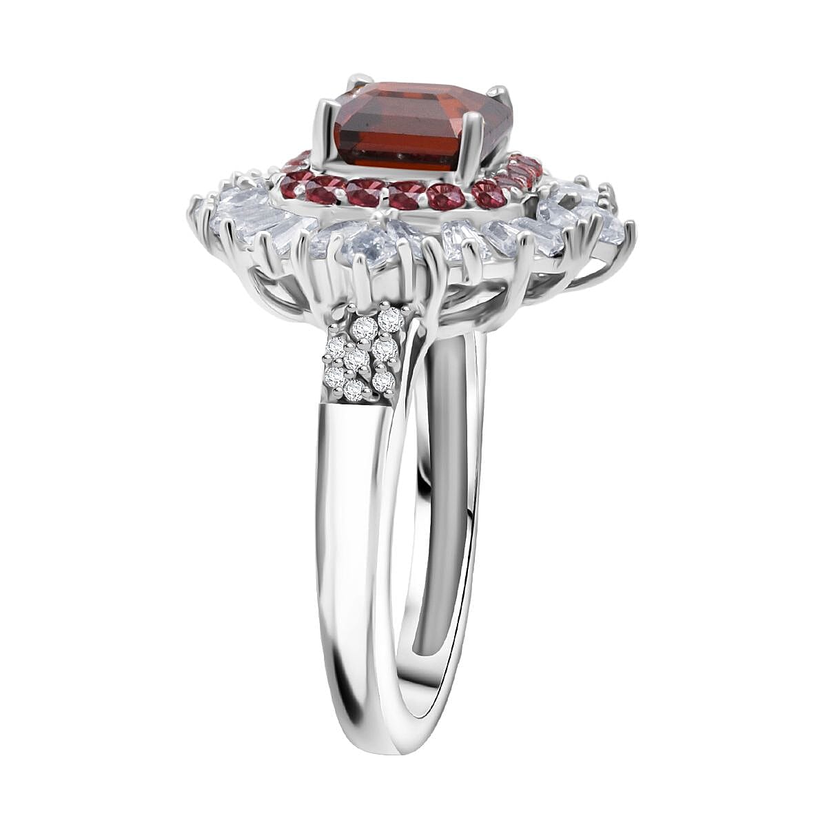 D'Joy Asscher Cut Sunset Zircon and Multi Gemstone 4.45 ctw Art Deco Ring in Rhodium Over Sterling Silver (Size 10.0) image number 3